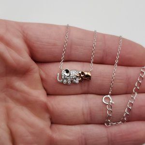 18 Inch 925 Sterling Silver Two Elephants Cubic Zirconia Necklace